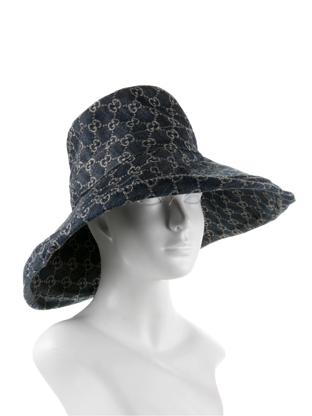 Gucci Navy Denim GG Monogram Wide-Brim Hat